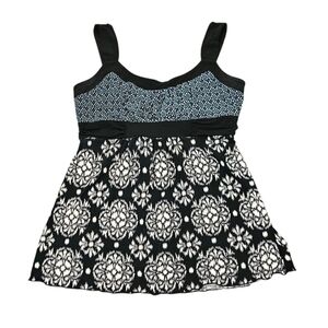 Speechless Women Medium Y2K Babydoll Sleeveless Black Blue Patterned Tank Top